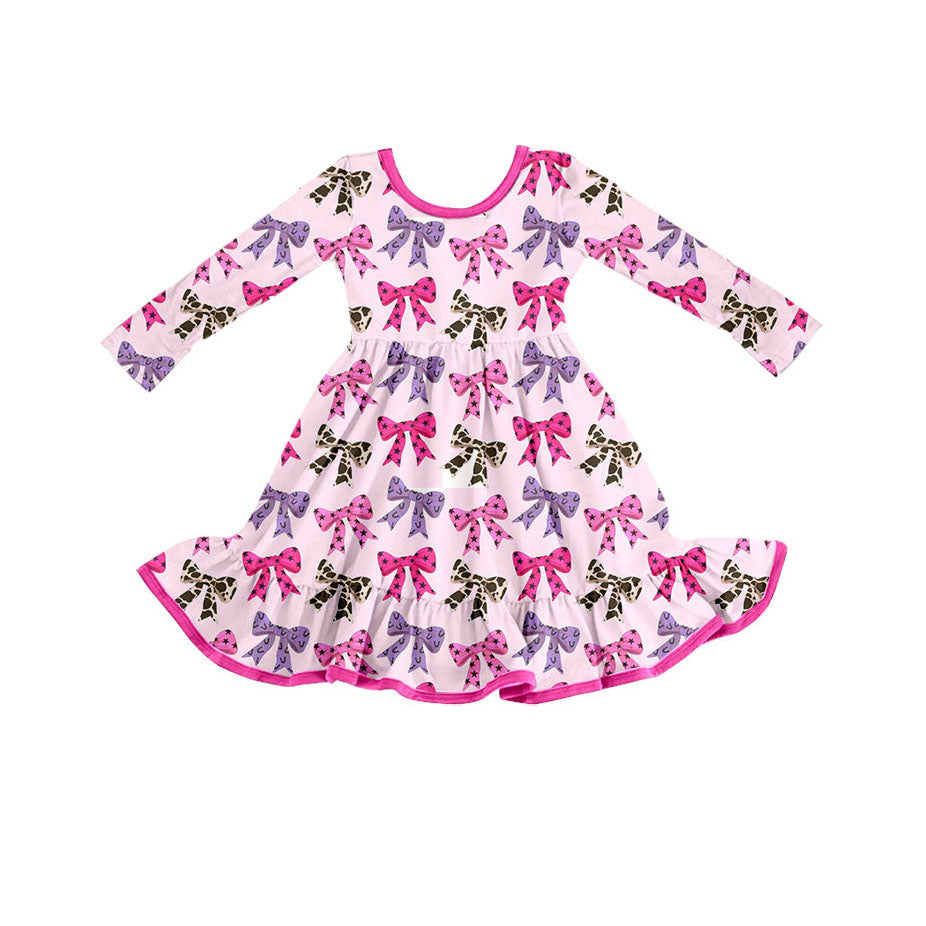 Colorful bow design girls long sleeve dress preorder