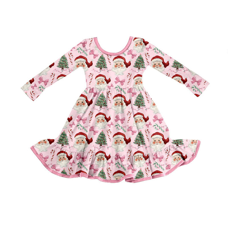 Christmas santa claus tree design girls long sleeve dress preorder
