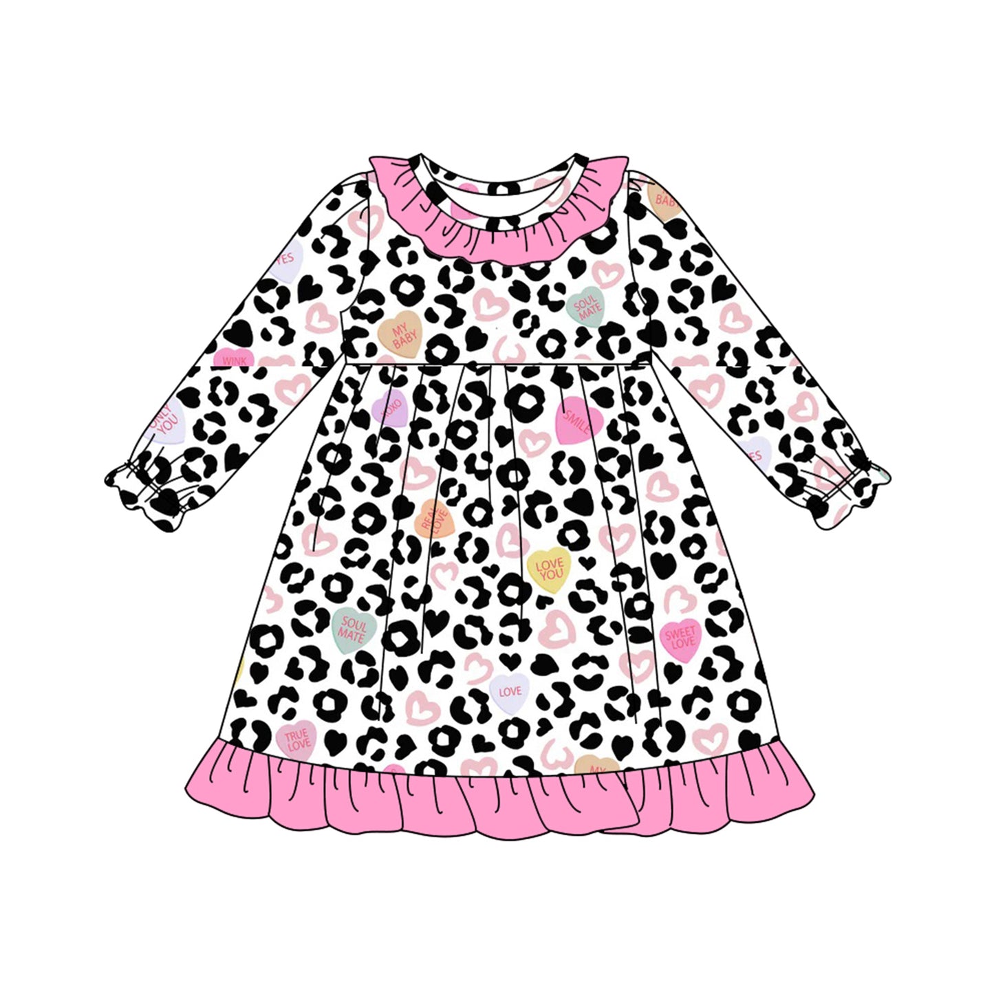 Valentines day leopard girls long sleeve dress preorder