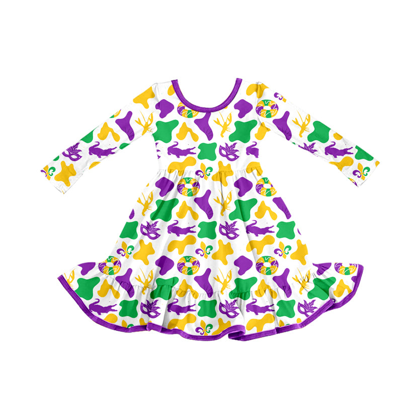 Mardi Gras mask girls long sleeve dress preorder