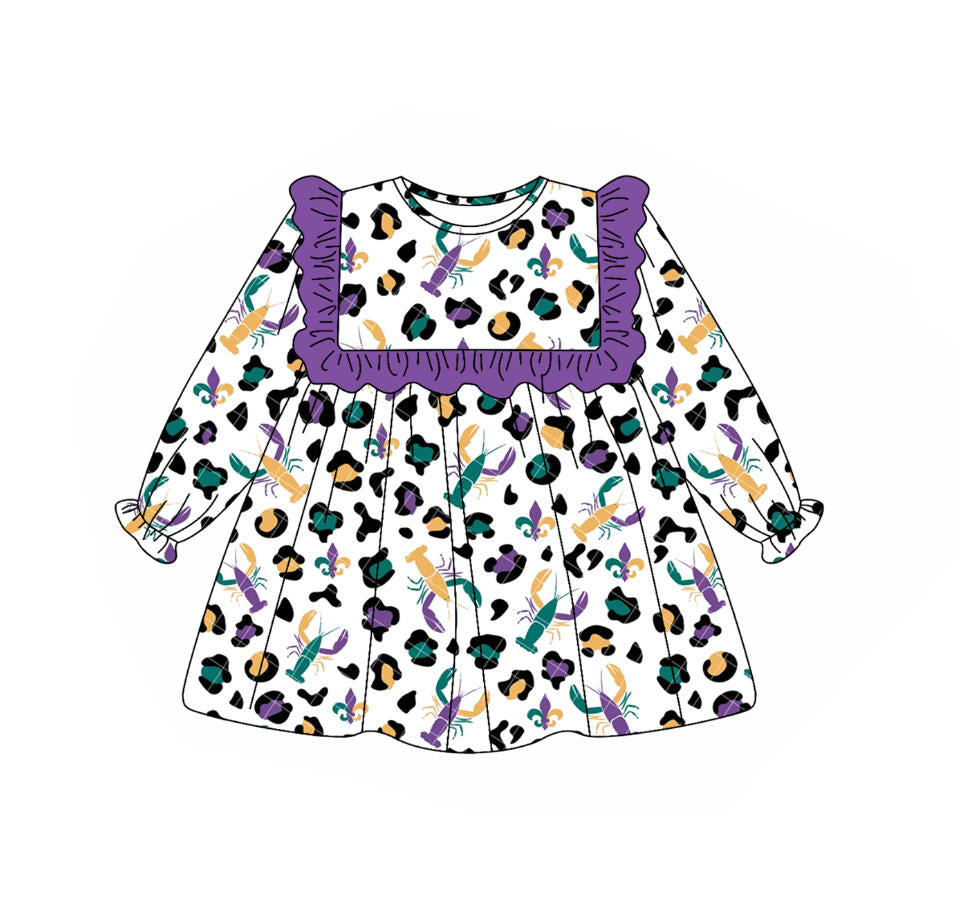 Mardi Gras crawfish girls long sleeve dress preorder