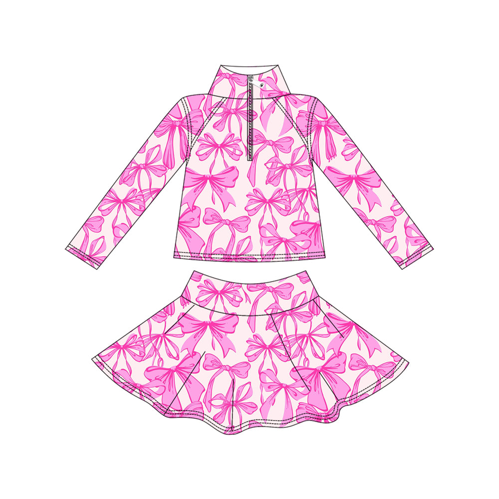 Pink bow yoga pullover top matching skorts girls outfit preorder
