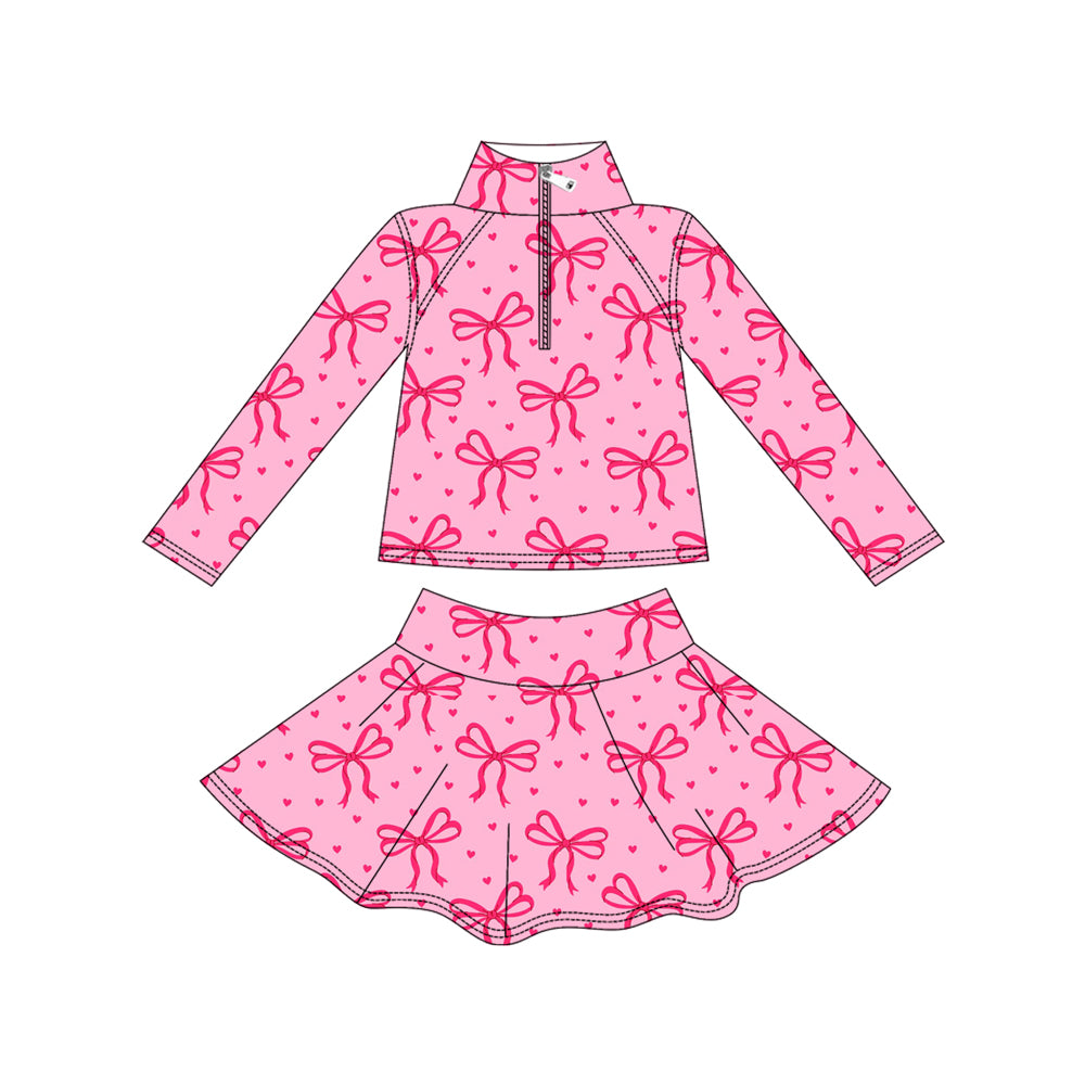 Hot pink bow yoga pullover top matching skorts girls outfit preorder