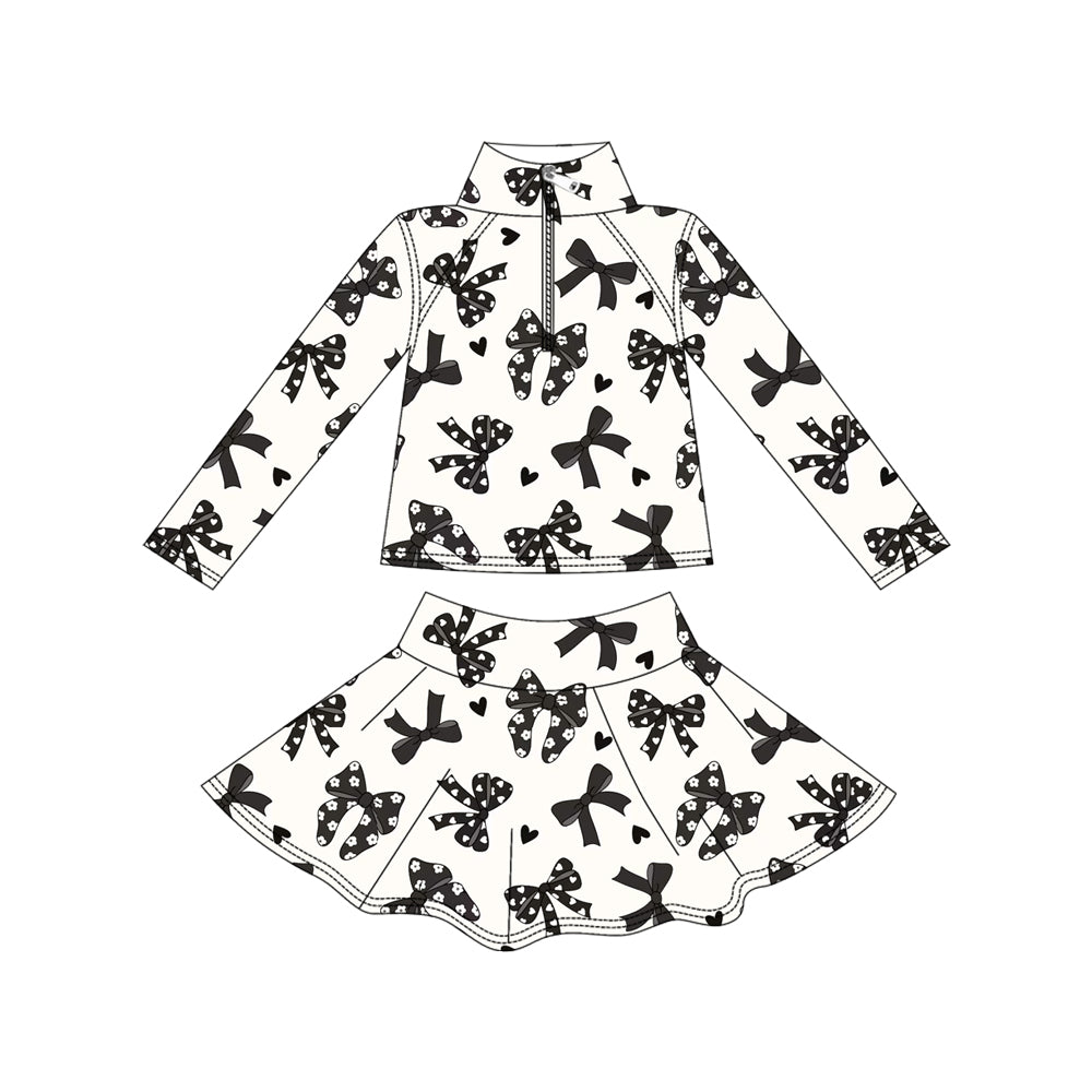 Black bow yoga pullover top matching skorts girls outfit preorder