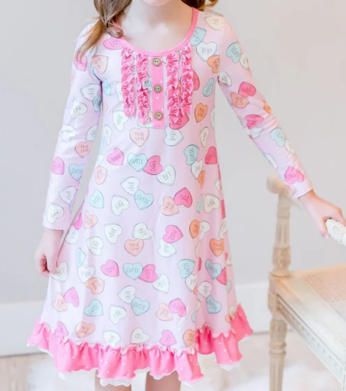 Valentines heart girls long sleeve dress preorder