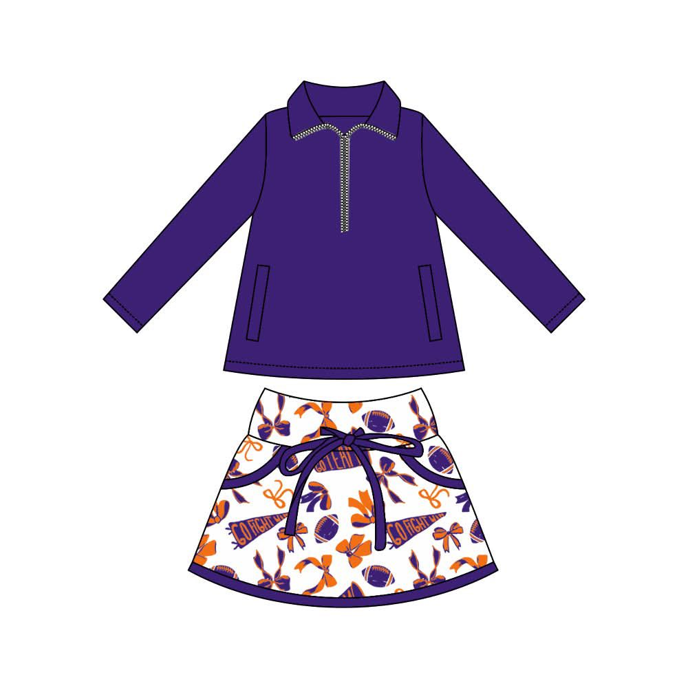 Purple yoga pullover top matching skorts girls football outfit preorder
