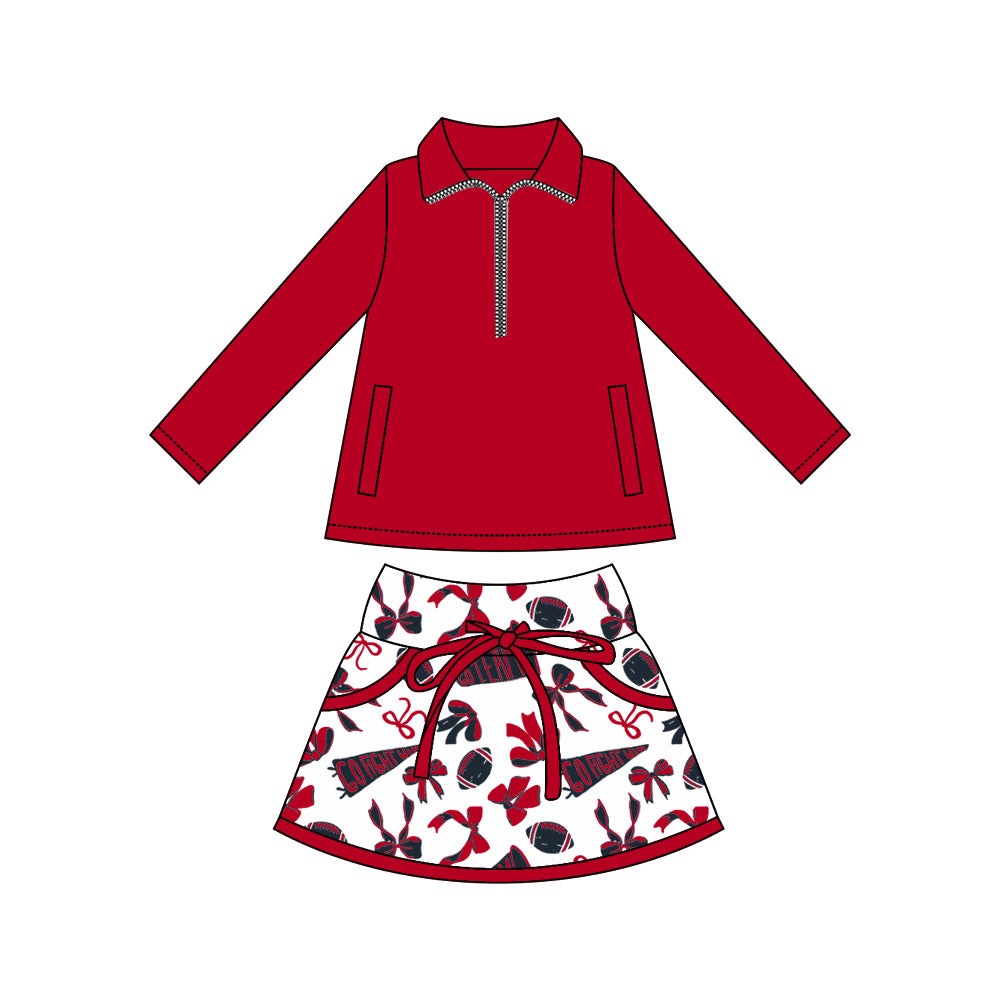 Red yoga pullover top matching skorts girls football outfit preorder