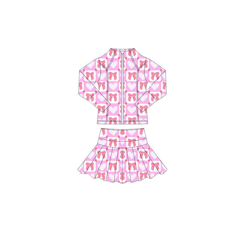 Red bow yoga top matching skirts girls outfit preorder