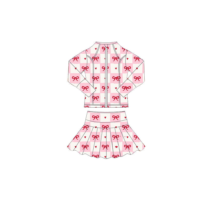 Red bow yoga top matching skirts girls outfit preorder