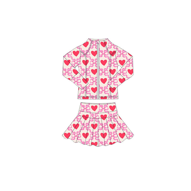 Valentines bow heart yoga top matching skirts girls outfit preorder