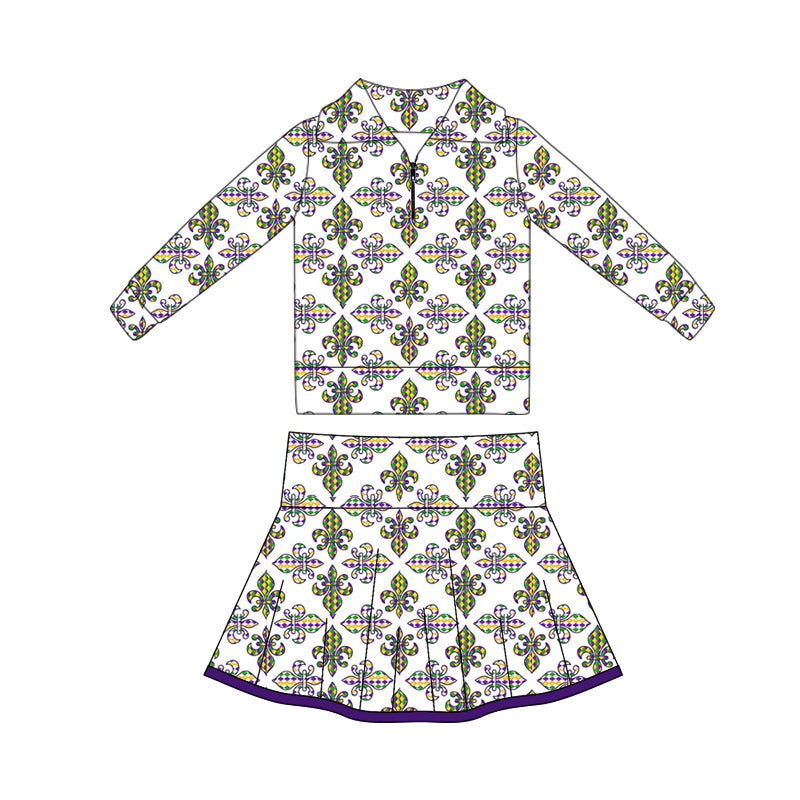 Mardi gras yoga top matching skirts girls outfit preorder