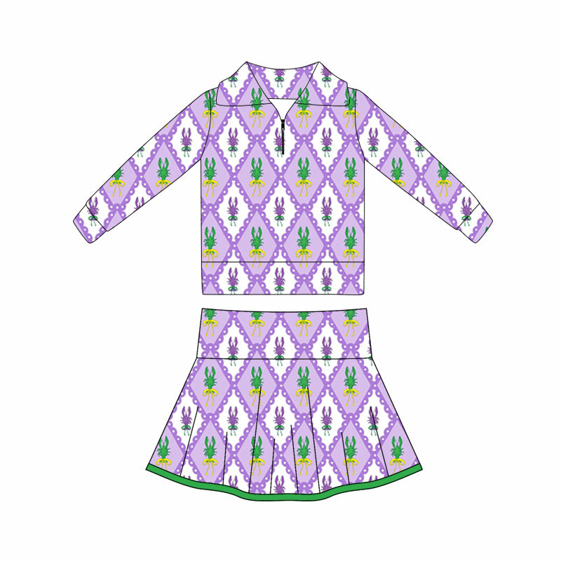 Mardi gras yoga top matching skirts girls outfit preorder