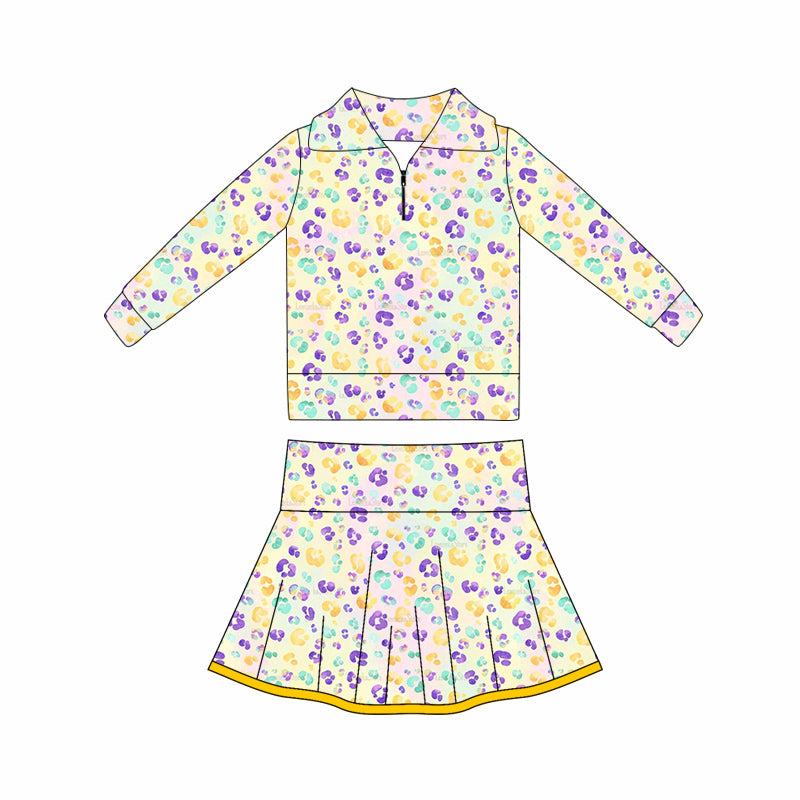 Mardi gras yoga top matching skirts girls outfit preorder