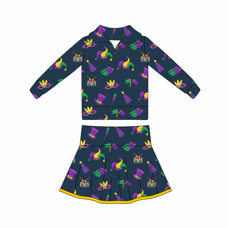 Mardi gras yoga top matching skirts girls outfit preorder