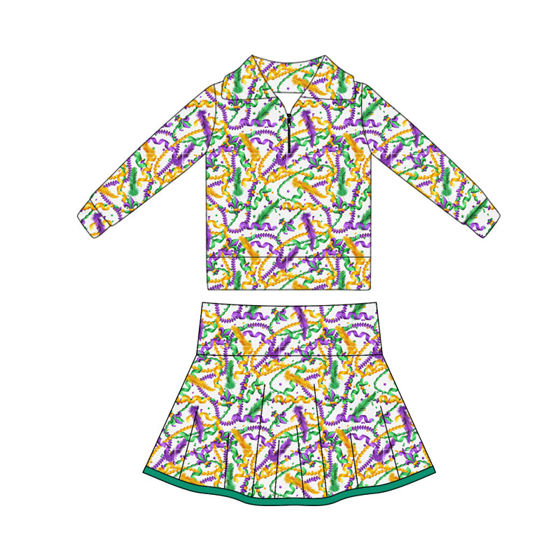 Mardi gras yoga top matching skirts girls outfit preorder
