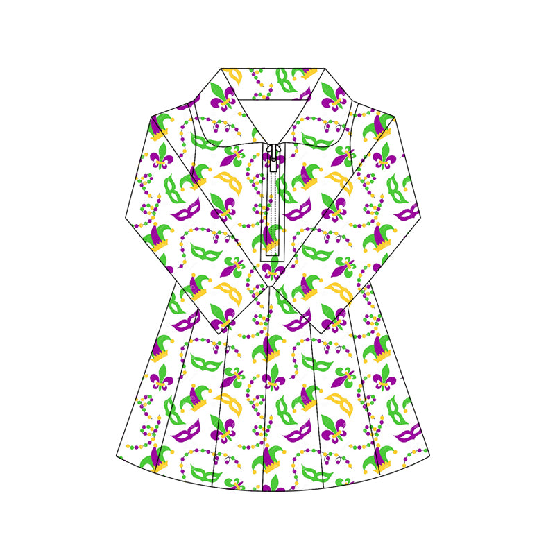 Mardi gras design girls long sleeve yoga dress preorder