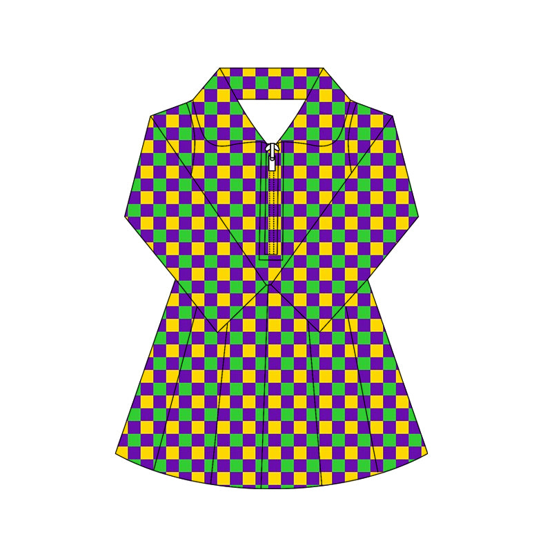 Mardi gras design girls long sleeve yoga dress preorder