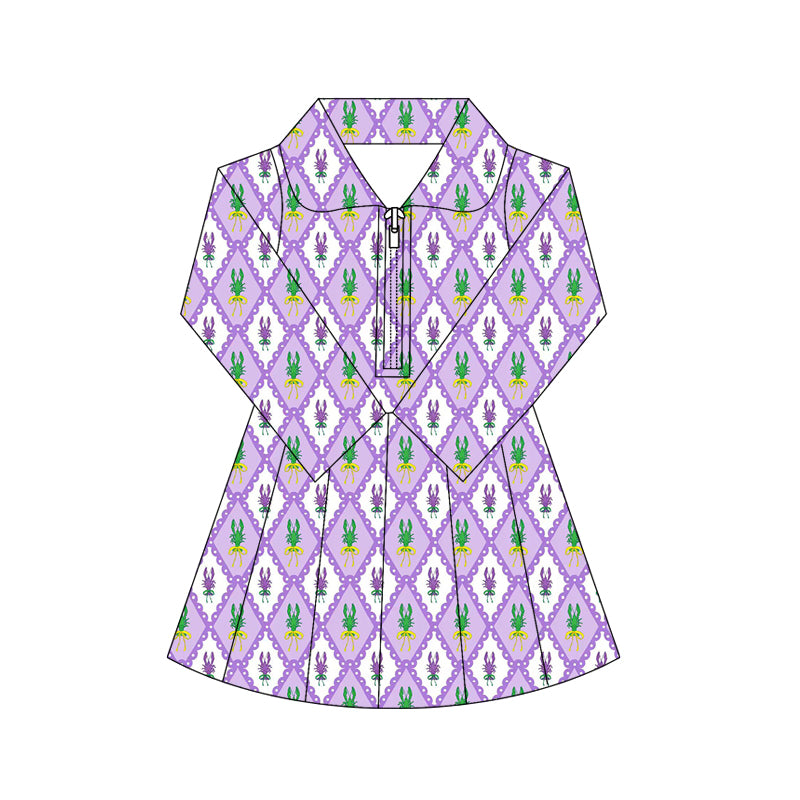 Mardi gras design girls long sleeve yoga dress preorder
