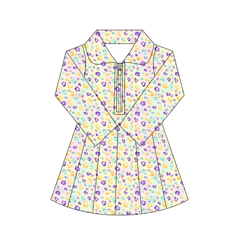 Mardi gras design girls long sleeve yoga dress preorder