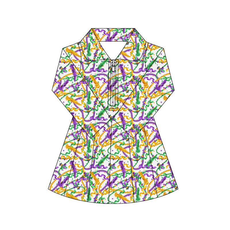 Mardi gras design girls long sleeve yoga dress preorder