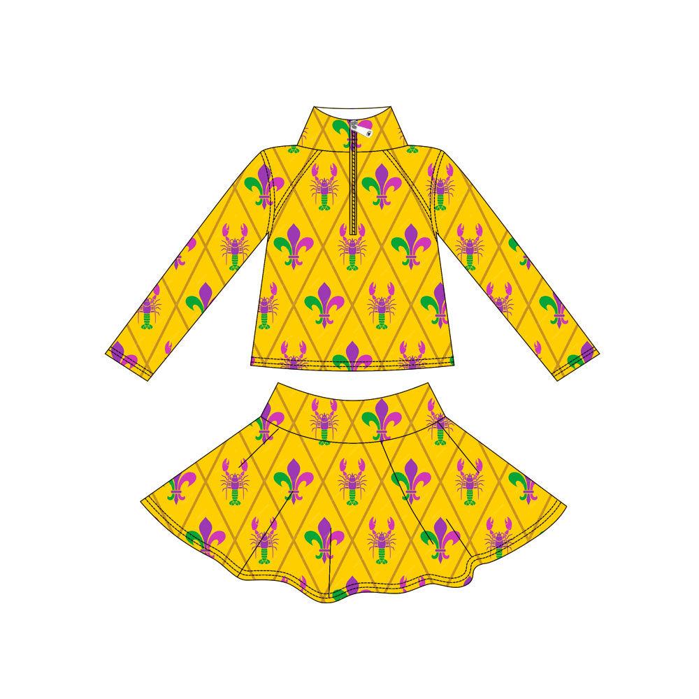 Mardi Gras yoga pullover matching skirts girls outfit preorder