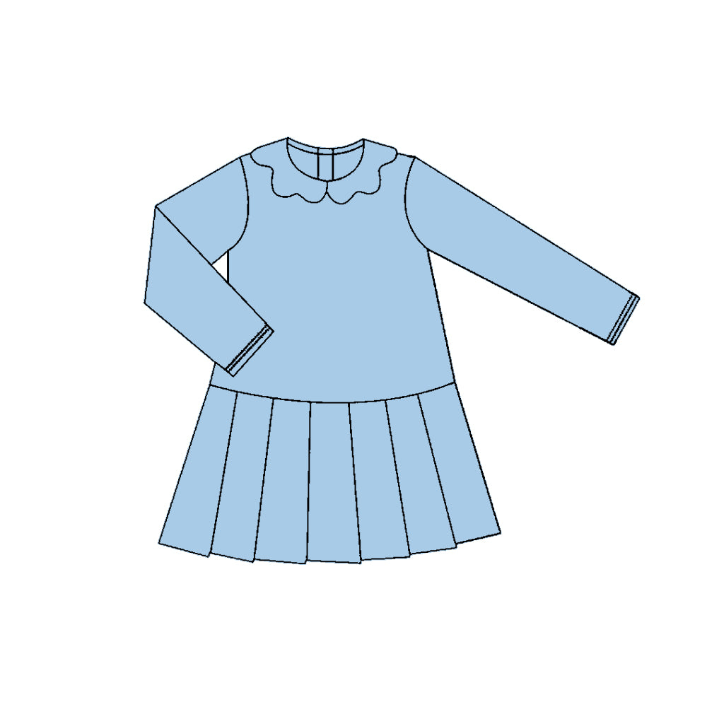 Blue color girls long sleeve yoga ruffle dress preorder