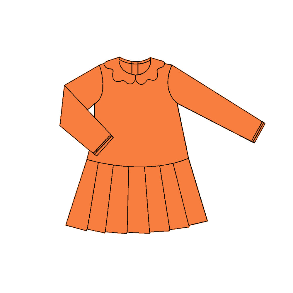 Orange color girls long sleeve yoga ruffle dress preorder