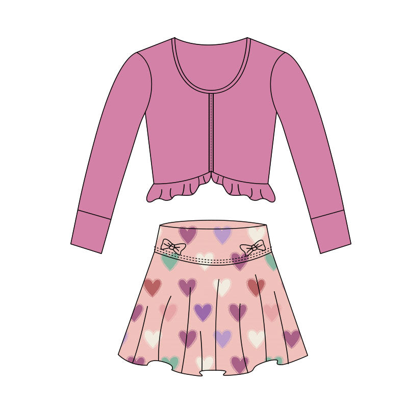 Lavender long sleeve yoga top matching heart skirts girls outfit preorder