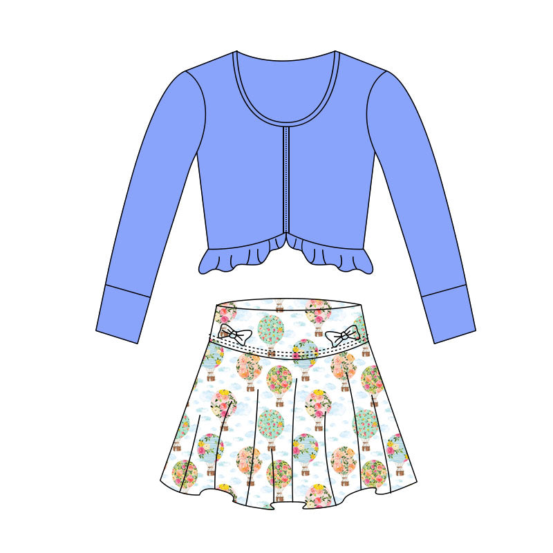 Blue long sleeve yoga top matching skirts girls outfit preorder