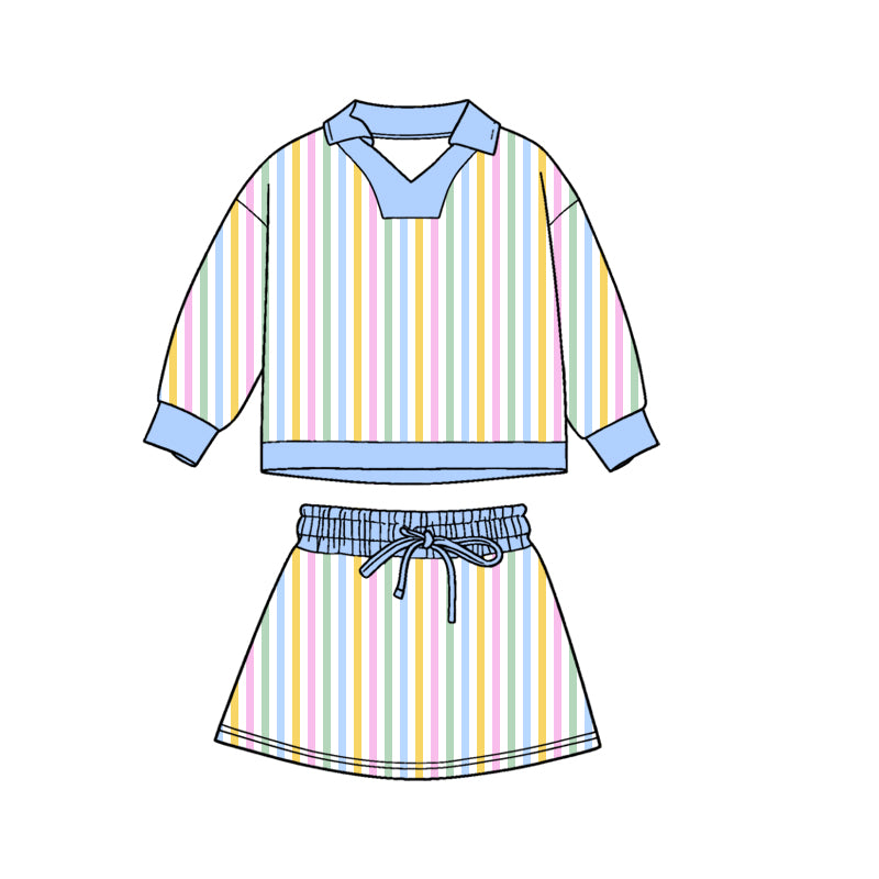 Colorful stripes top matching skirts girls summer outfit preorder