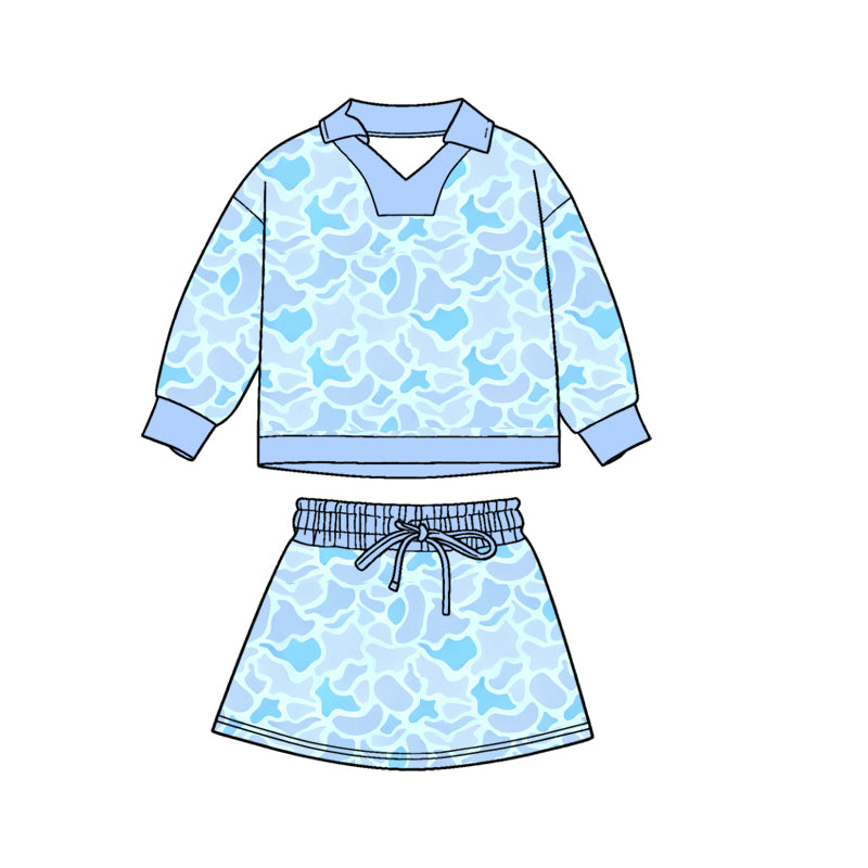 Camo top matching skirts girls long sleeve outfit preorder