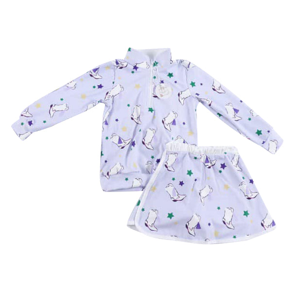 Mardi Gras yoga pullover matching skirts girls outfit preorder