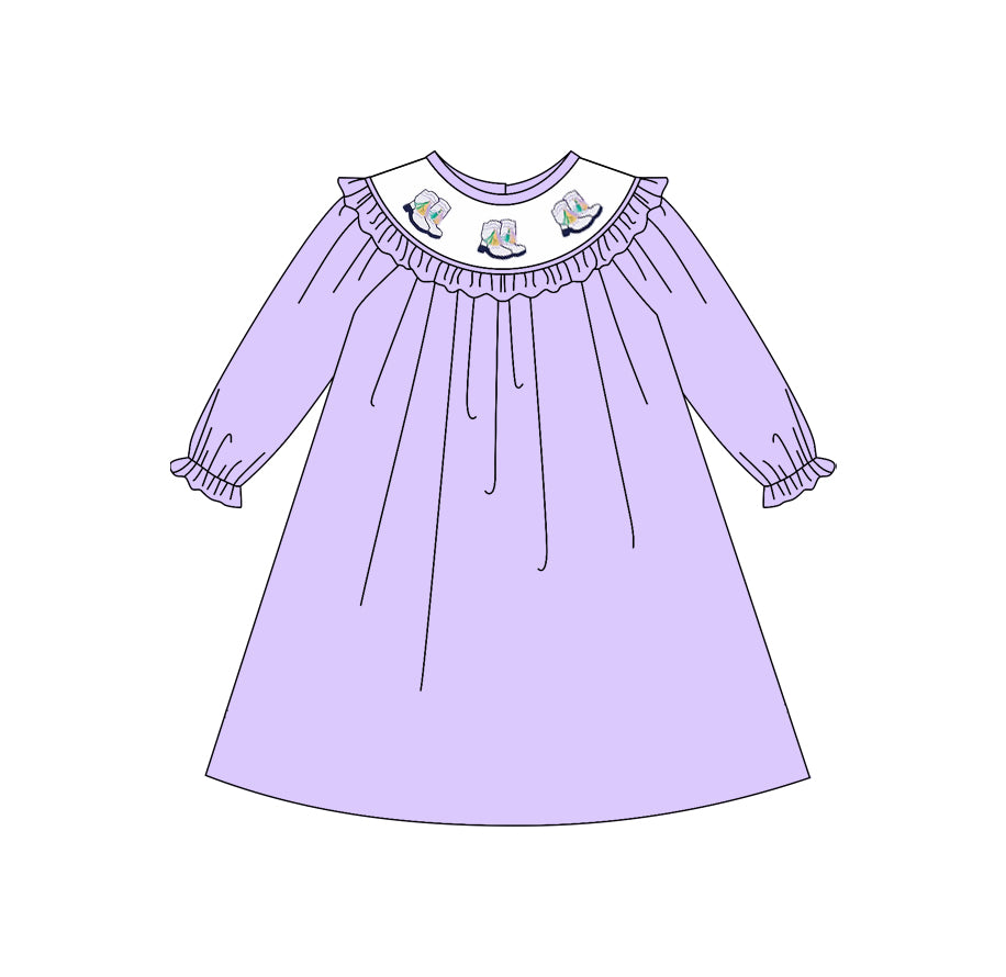 Mardi Gras boots girls long sleeve ruffle dress preorder