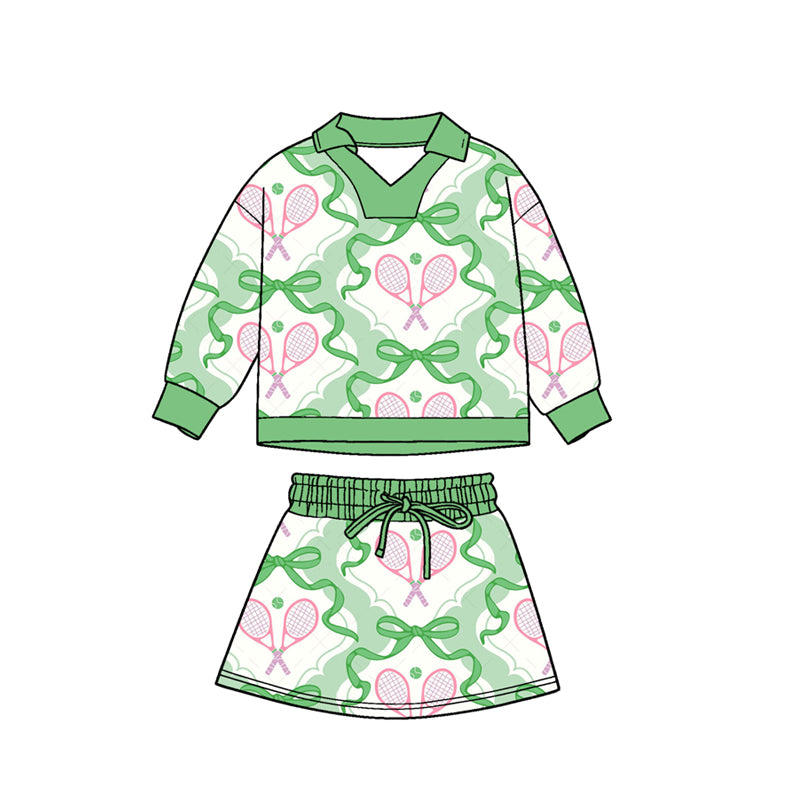Tennis design pullover matching skirt girls long sleeve outfit preorder