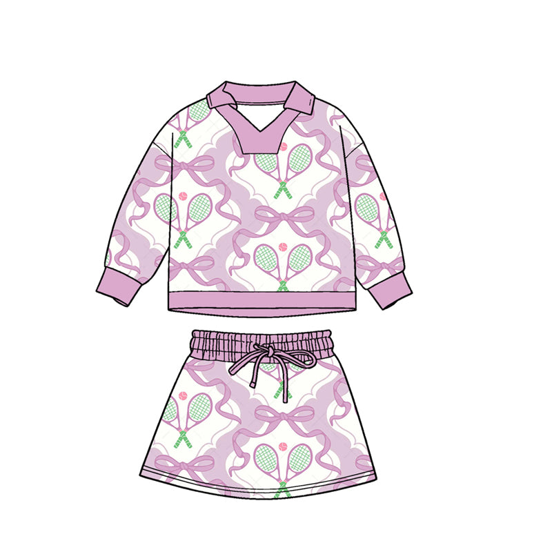Tennis design pullover matching skirt girls long sleeve outfit preorder