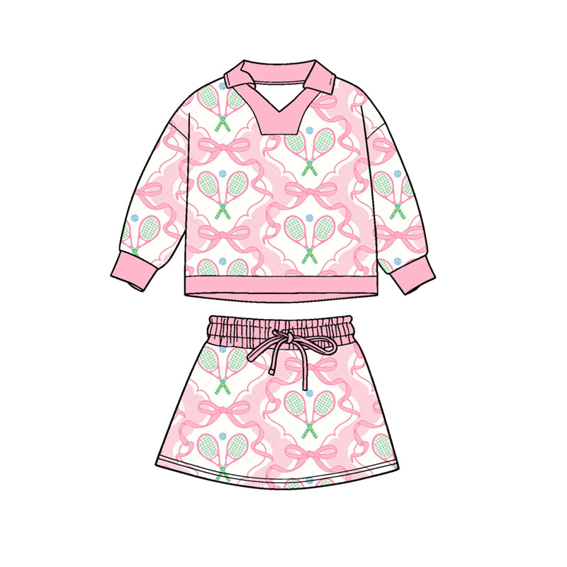Tennis design pullover matching skirt girls long sleeve outfit preorder