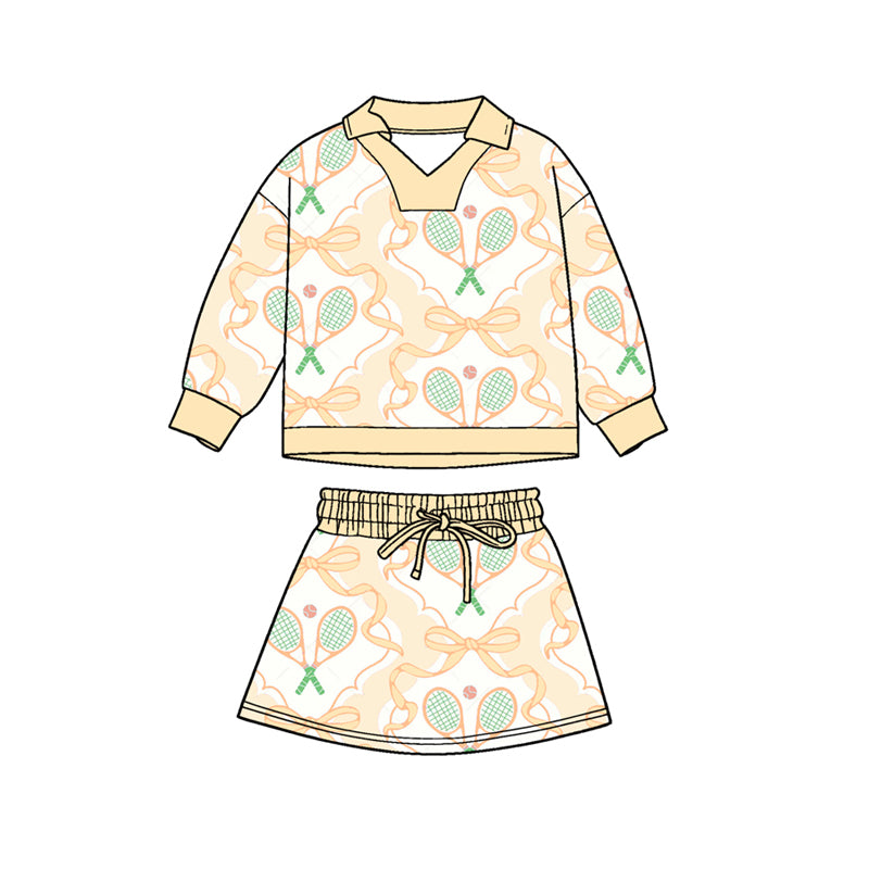 Tennis design pullover matching skirt girls long sleeve outfit preorder