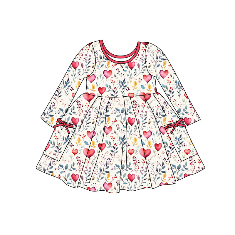 Valentines heart floral baby girls long sleeve dress preorder