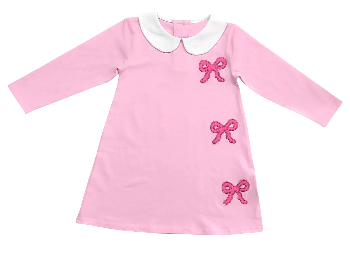 Pink bow design baby girls long sleeve dress preorder