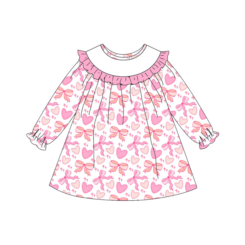 Pink bow valentines day design baby girls long sleeve dress preorder