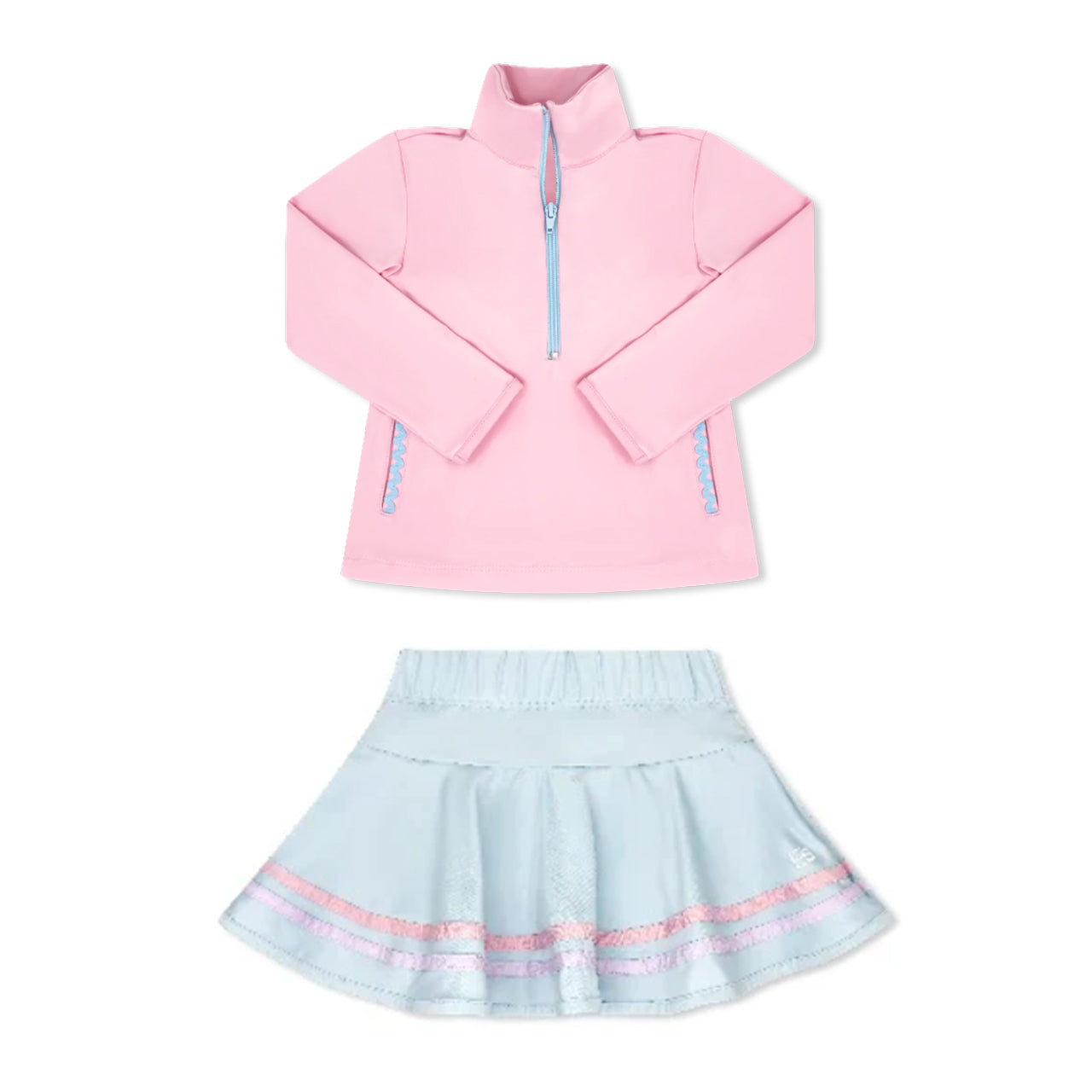 Pink long sleeve yoga top matching skirt girls outfit preorder