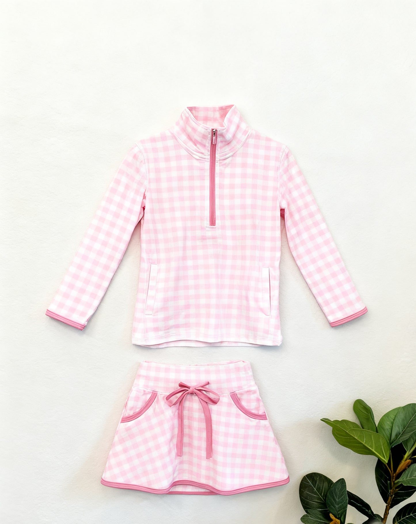 Pink plaid top matching skirts girls yoga outfit preorder