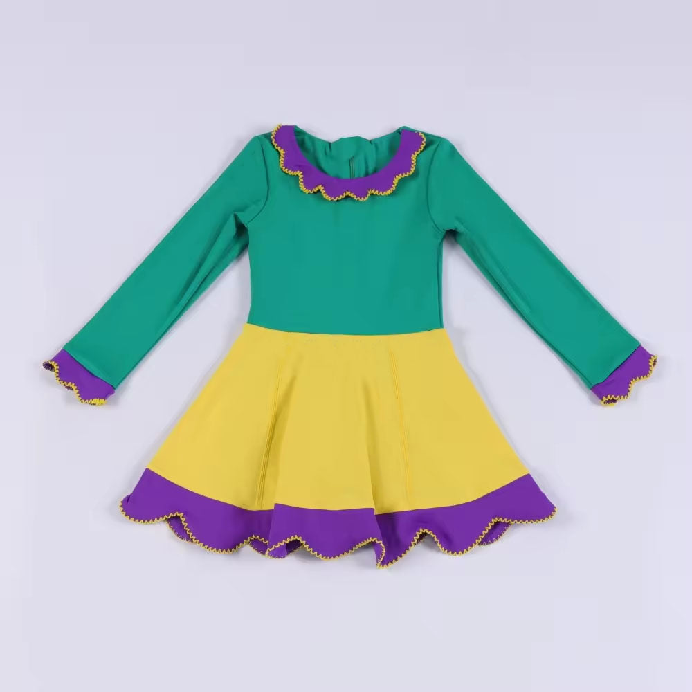 Mardi Gras baby girls long sleeve yoga dress preorder