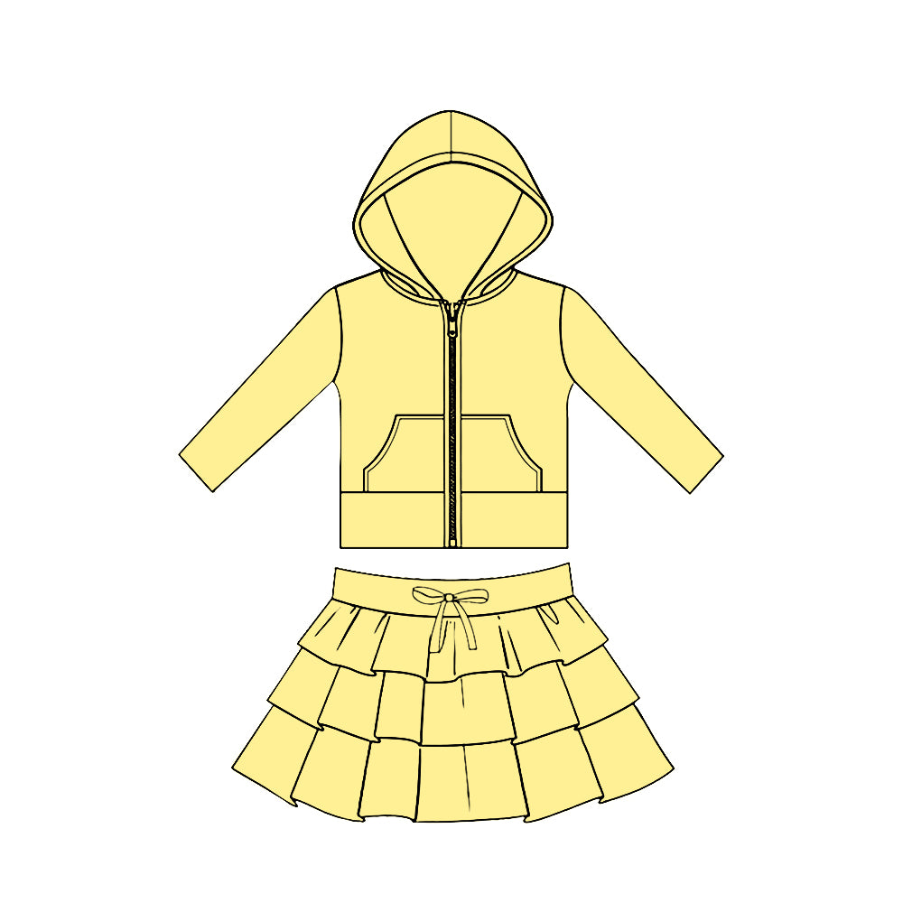 Yellow hoodie top matching skirts girls yoga outfit preorder