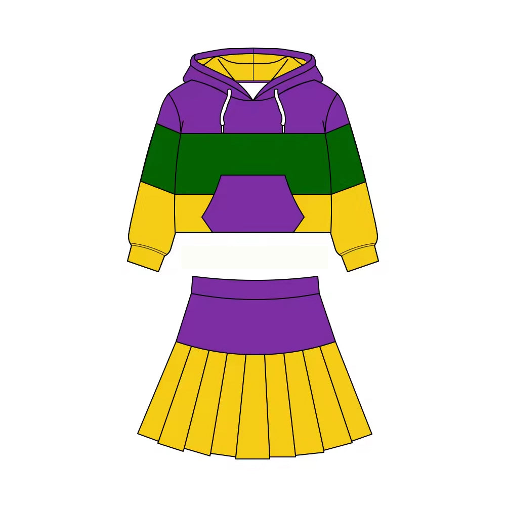 Mardi gras hoodie top matching skirts girls yoga outfit preorder