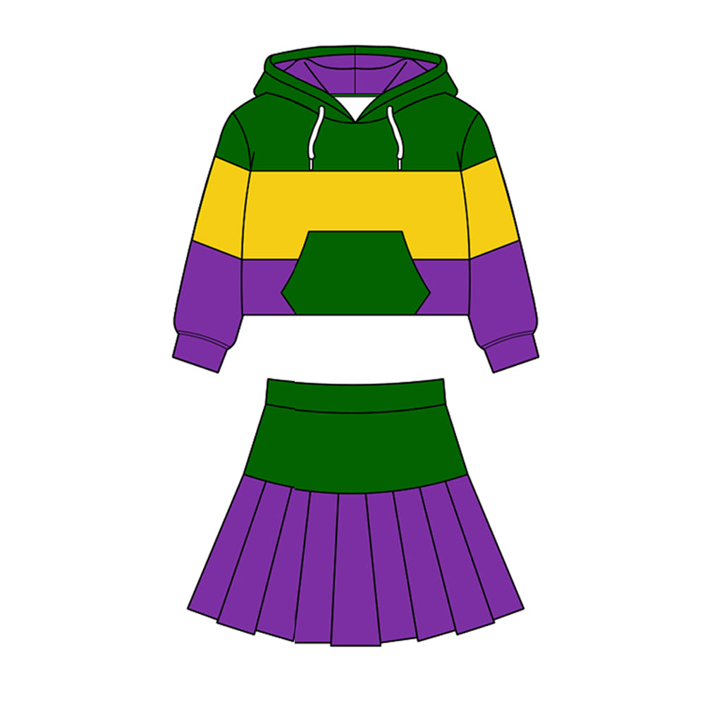 Mardi gras hoodie top matching skirts girls yoga outfit preorder
