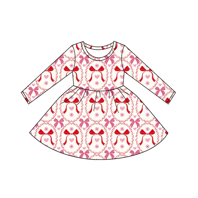 Valentines heart bow girls long sleeve dress preorder