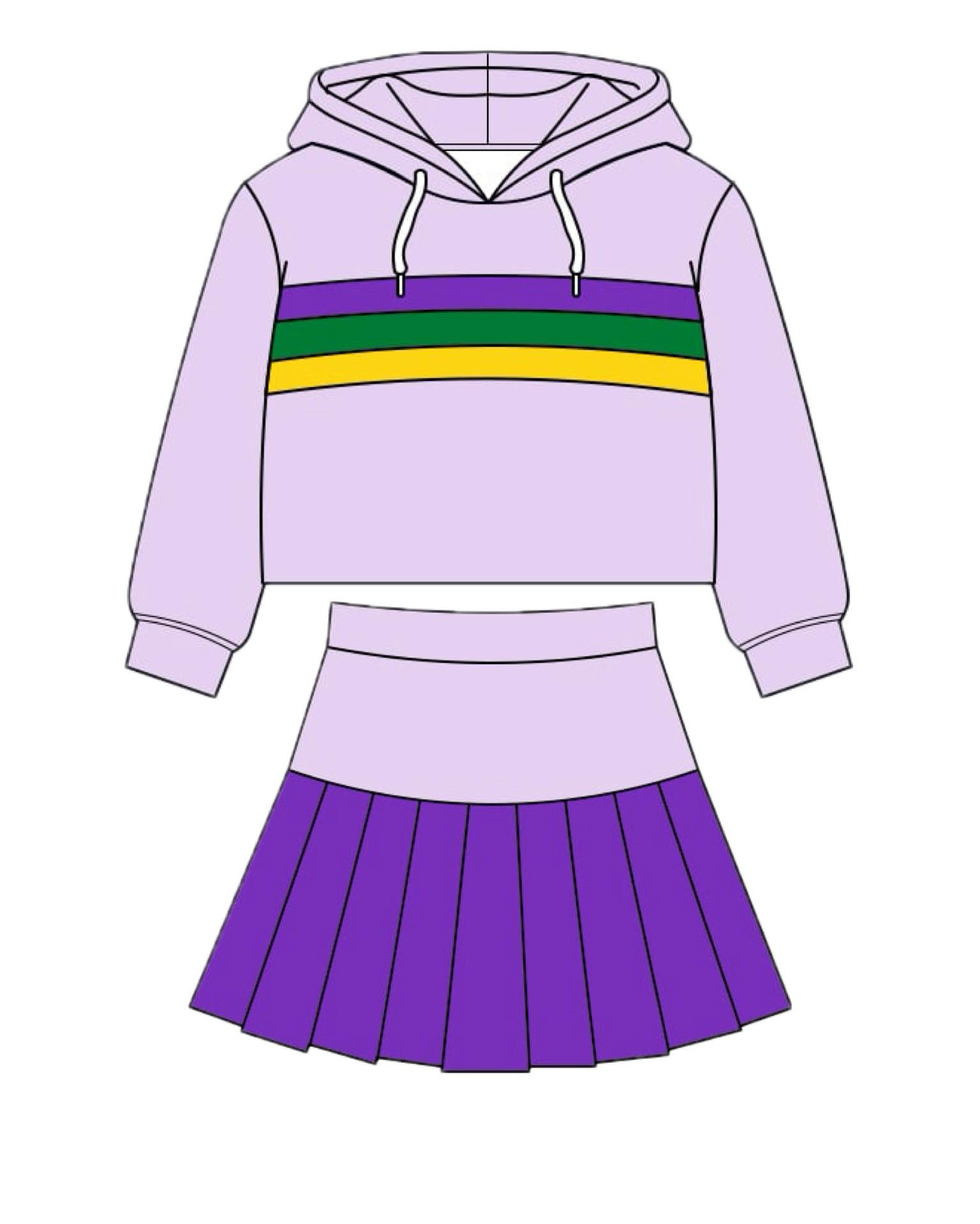 Mardi gras hoodie top matching skirts girls yoga outfit preorder