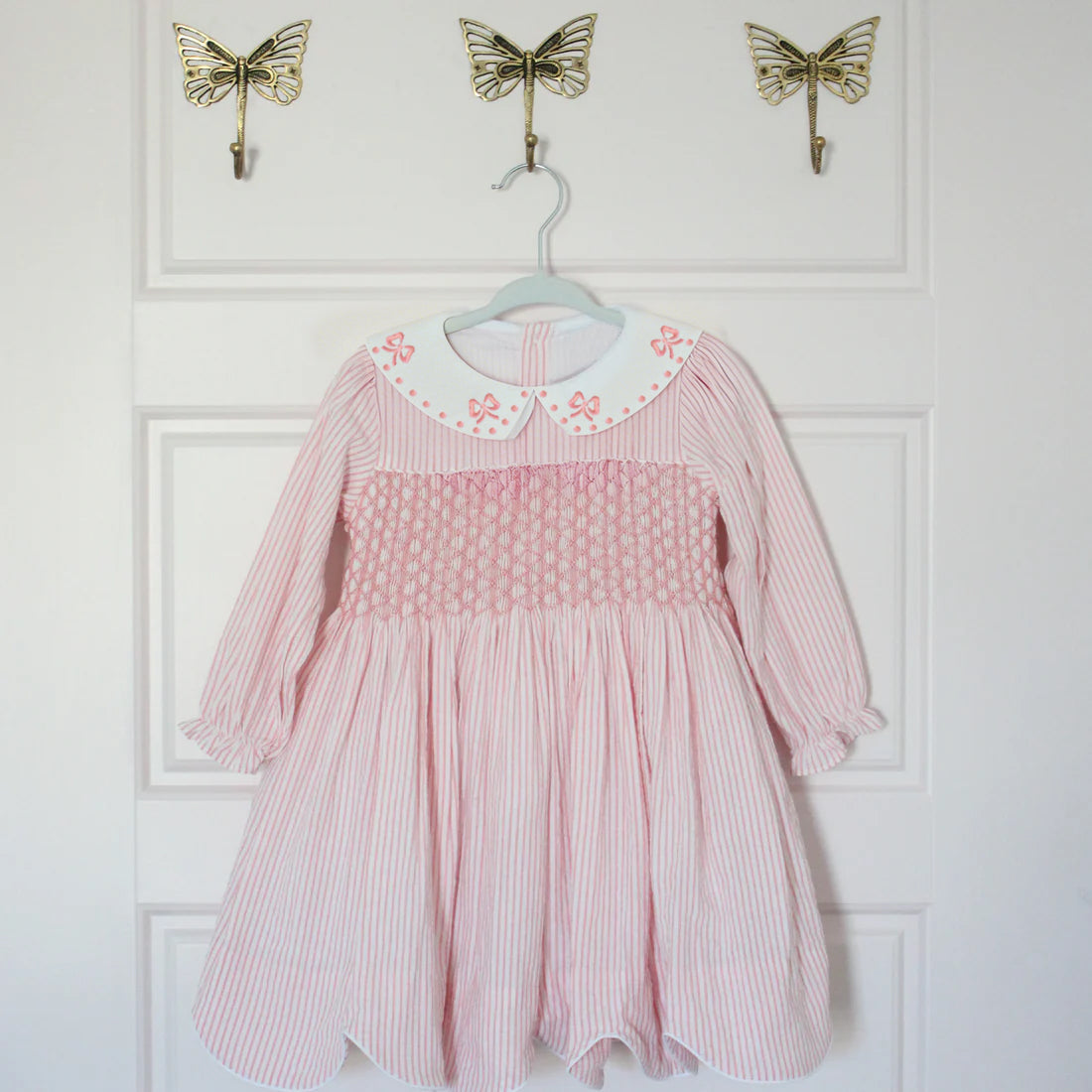 Pink stripes girls long sleeve boutique dress preorder
