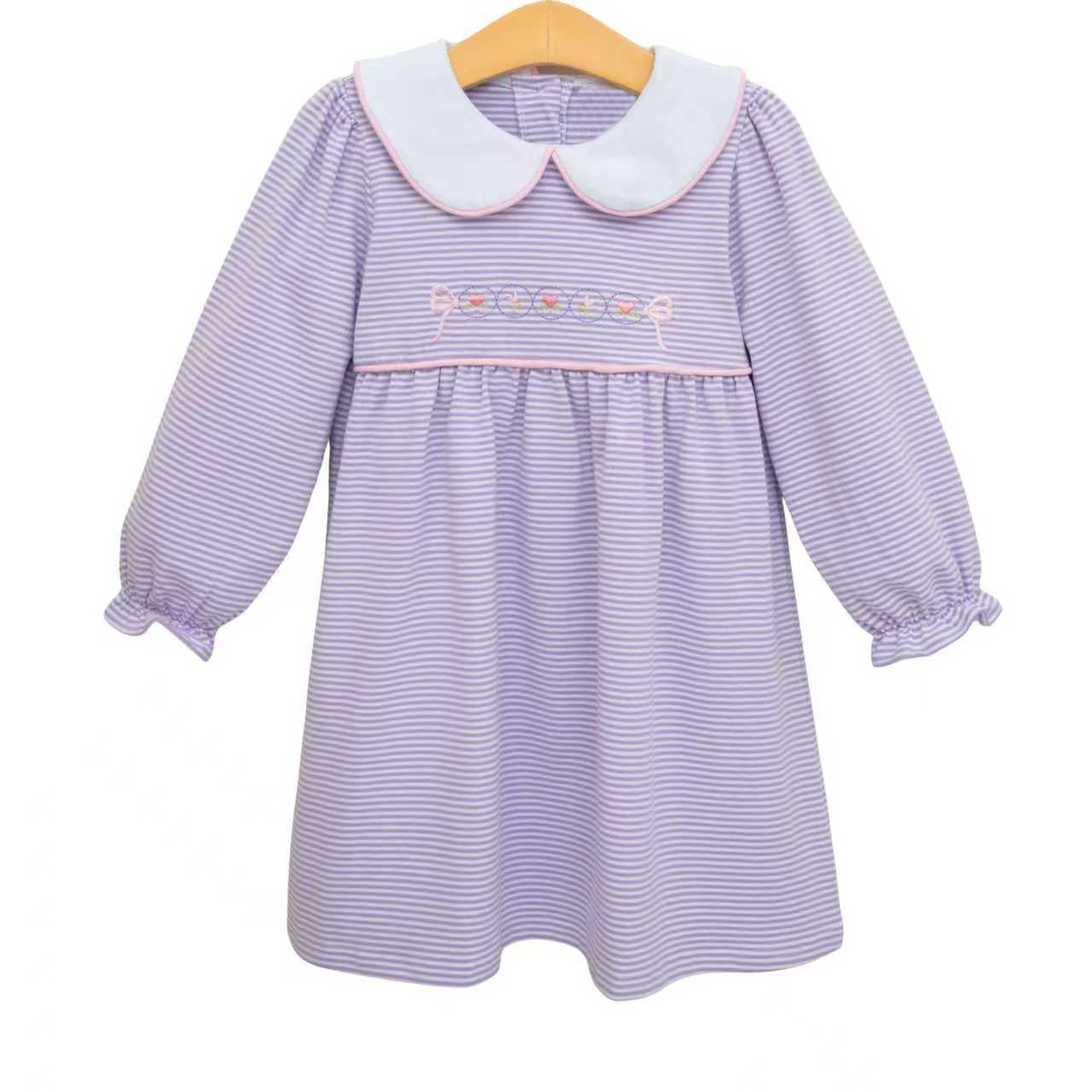 Lavender stripes bow design toddle baby girls long sleeve dress preorder